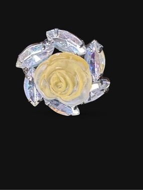 Yellow Rose sparkle Statement Ring - Women Jewelry rhinestones silver tone